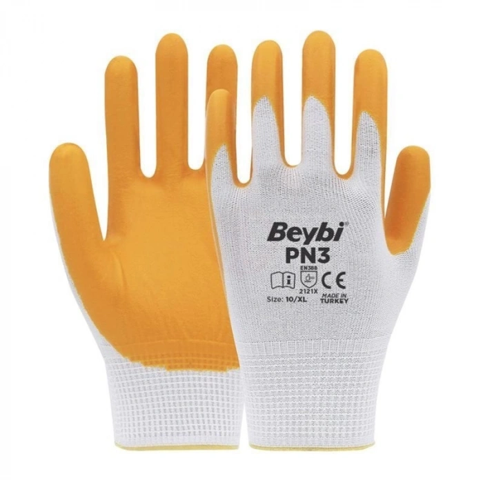 Beybi PN3 Polyester Örme Nitril Eldiven 10 Numara