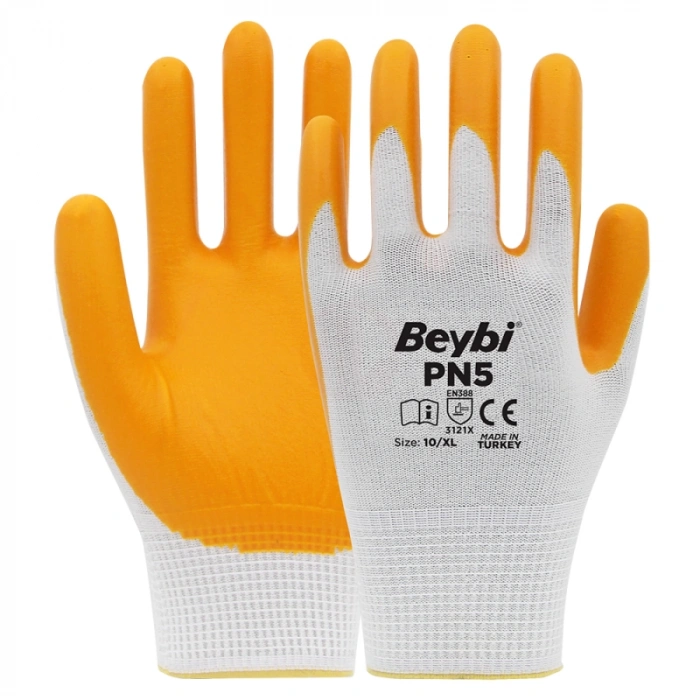 Beybi PN5 Polyester Örme Nitril Eldiven Sarı No 9