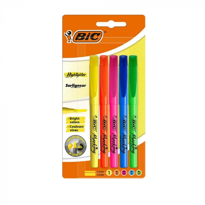 Bic Marking Fosforlu Kalem Highlighter Karışık Renk 5li