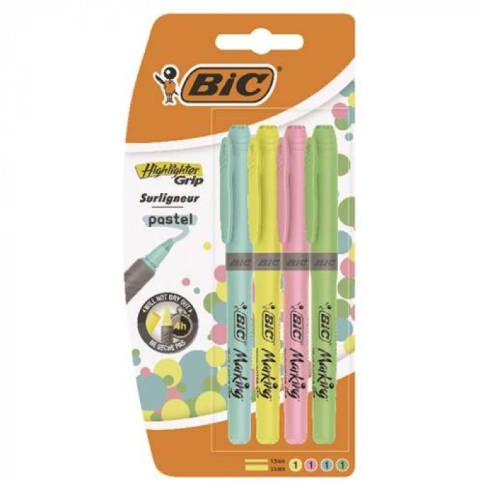 Bic Marking Highlighter Fosforlu Kalem Grip Pastel Renkler 4 lü