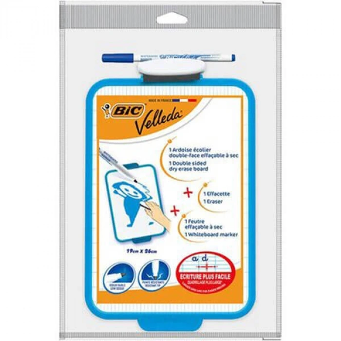 Bic Mini Beyaz Çift Taraflı Yazı Tahtası 17x24.5 Cm. Açık Mavi + Kalem + Silgi (841360)