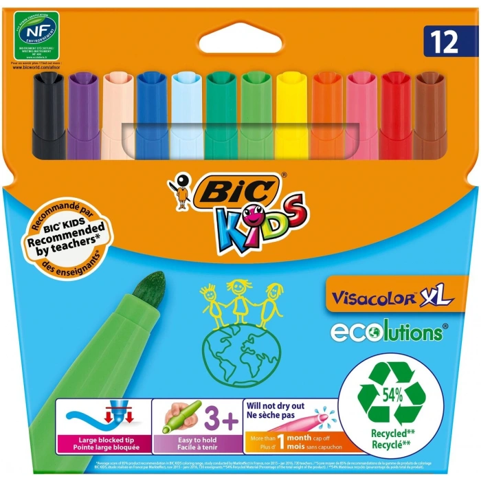 Bic Visa Yıkanabilir Jumbo Keçeli Kalem 12 Renk (8922233)