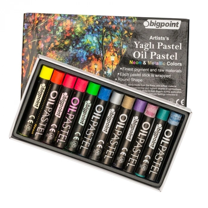 Bigpoint Artists′s Yağlı (Oil) Pastel Boya Seti Metalik ve Neon Renkler 12 Renk