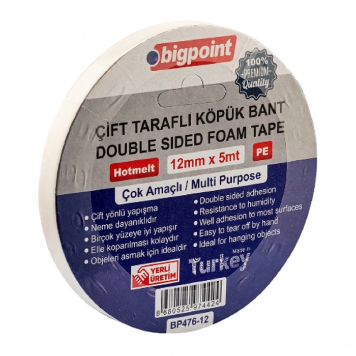 Bigpoint Çift Taraflı Köpük Bant 12mmx5m