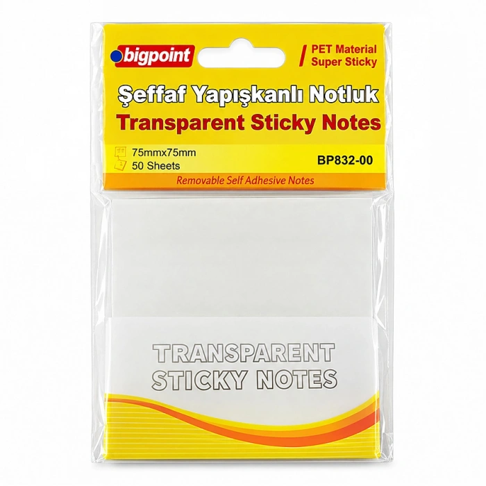 Bigpoint Yapışkanlı Şeffaf Not Kağıdı 75x75mm