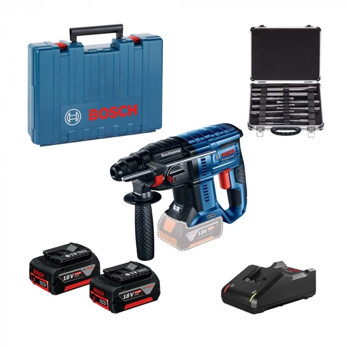 Bosch Akülü Kırıcı Delici Makine SDS Plus GBH 180-LI (2 x 4,0 Ah Akü) + Aksesuar Set (11 Parça) - 0615990M33