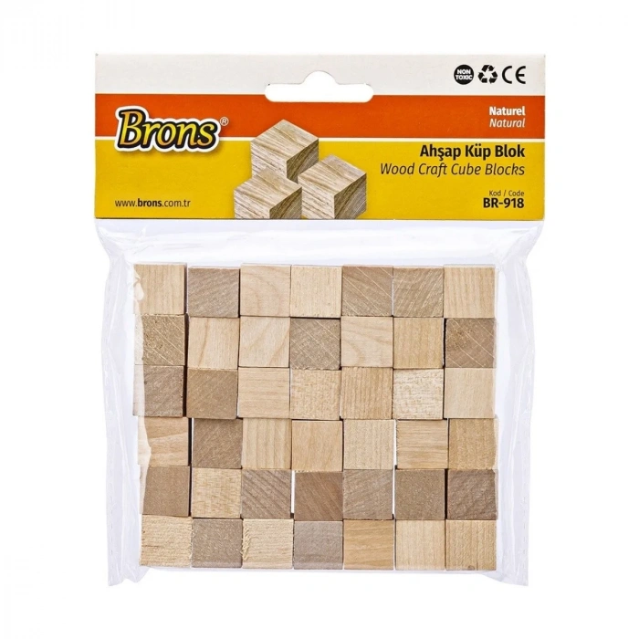 Brons Ahşap Küp Blok Naturel 15x15x15mm 42li