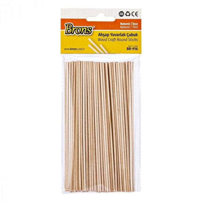 Brons Ahşap Yuvarlak Çubuk Naturel İnce 2x145mm 100lü
