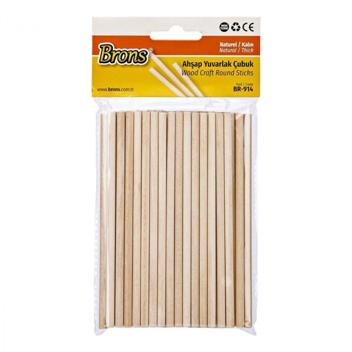 Brons Ahşap Yuvarlak Çubuk Naturel Kalın 5x135mm 50li