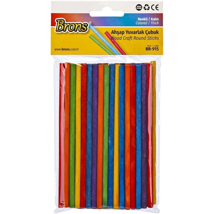 Brons Ahşap Yuvarlak Çubuk Renkli Kalın 5x135mm 50li