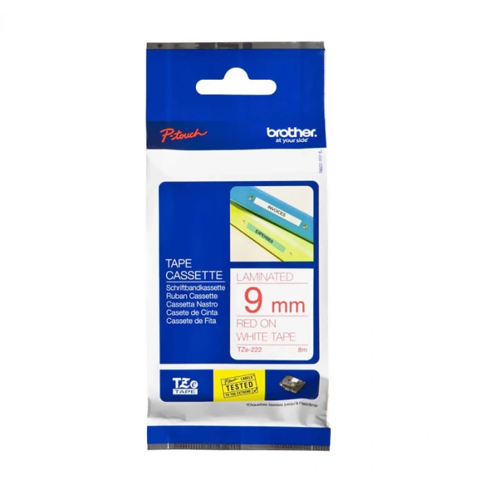 BROTHER 9TZE222 P-TOUCH ETİKET MAKİNESİ ŞERİDİ 9mm BEYAZ-KIRMIZI