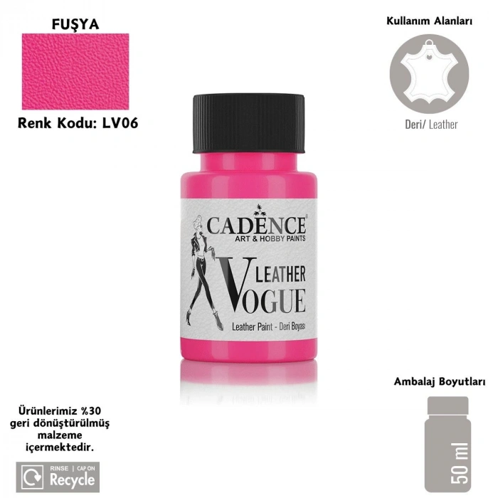 Cadence Leather Vogue Deri Boyasi 50ml LV-06 Fuşya