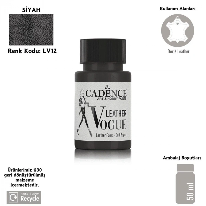 Cadence Leather Vogue Deri Boyasi 50ml LV-12 Siyah