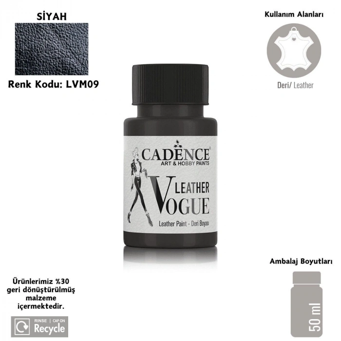 Cadence Leather Vogue Deri Boyasi Metalik 50ml LVM-09 Siyah
