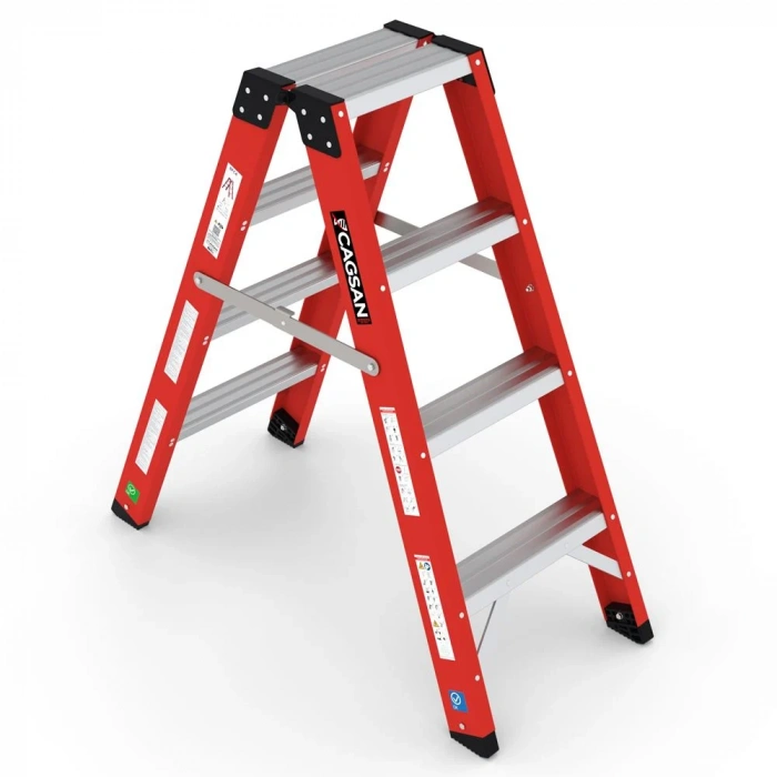 Çağsan A Tipi Çift Tarafı Geniş Fiberglas Merdiven (V6) 4 Basamaklı - BFC4