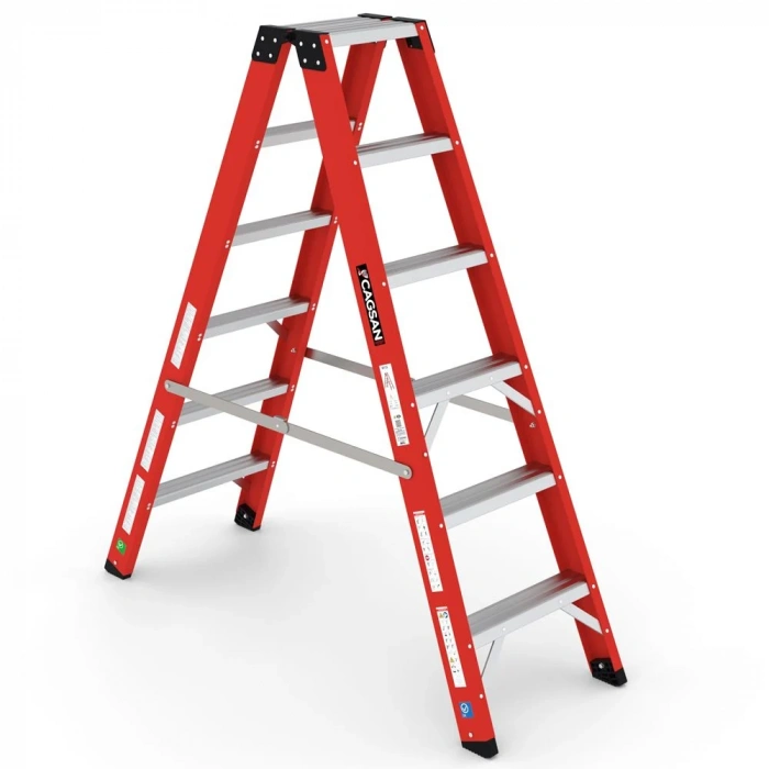 Çağsan A Tipi Çift Tarafı Geniş Fiberglas Merdiven (V6) 6 Basamaklı - BFC6