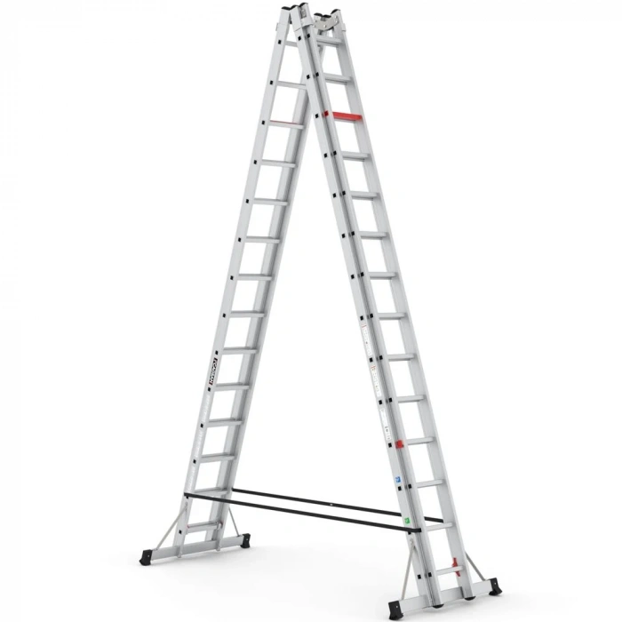 Çağsan A Tipi Çift Taraflı Sürgülü Alüminyum Merdiven 2x14 Basamaklı - TA004