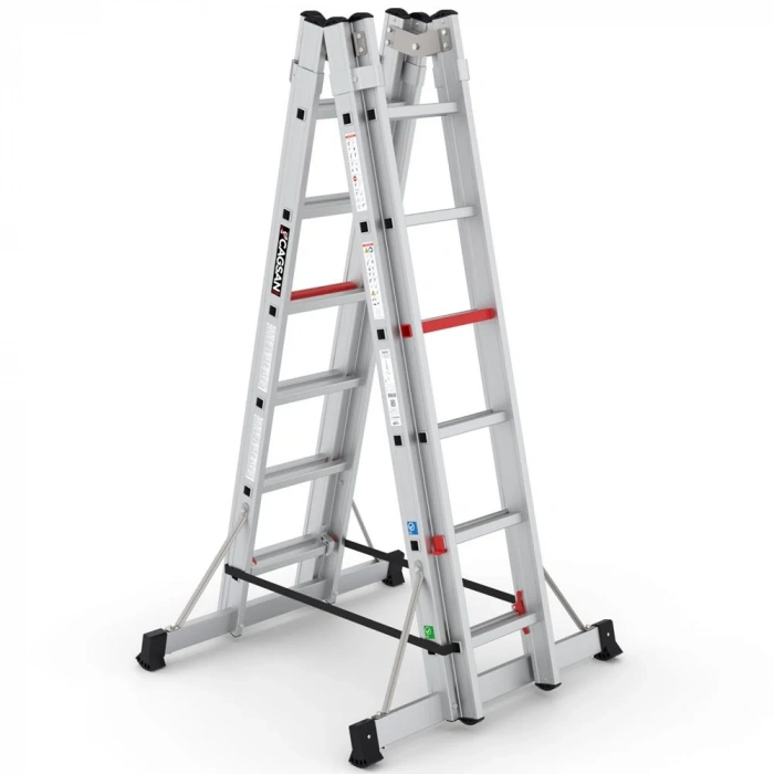 Çağsan A Tipi Çift Taraflı Sürgülü Alüminyum Merdiven 2x6 Basamaklı - TA002