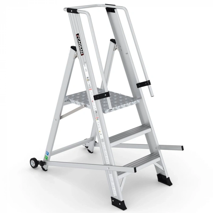 Çağsan Tekerlekli Profesyonel Alüminyum Katlanır Platformlu Merdiven 2+1 Basamaklı - VE2