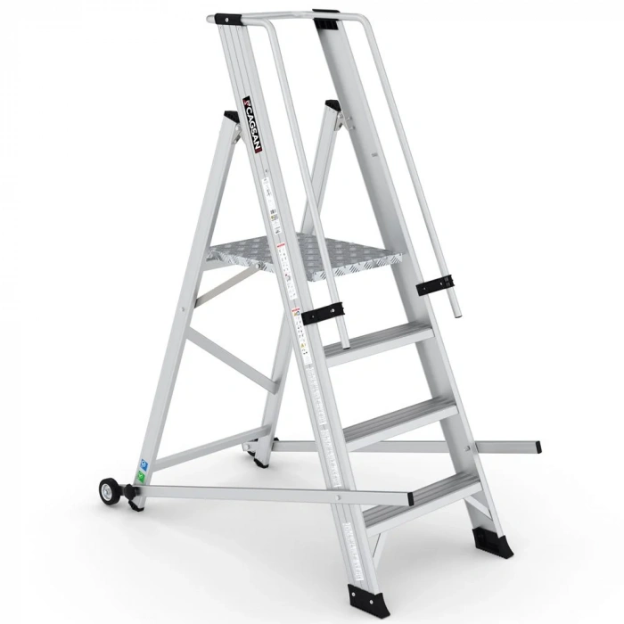 Çağsan Tekerlekli Profesyonel Alüminyum Katlanır Platformlu Merdiven 3+1 Basamaklı - VE3