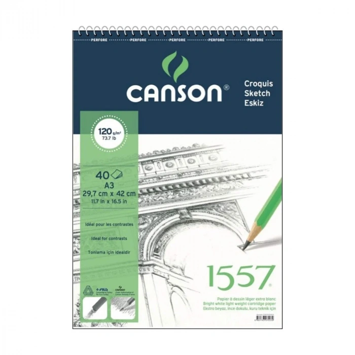 Canson 1557 Eskiz Çizim Defteri A3 120gr 40yp Spiralli