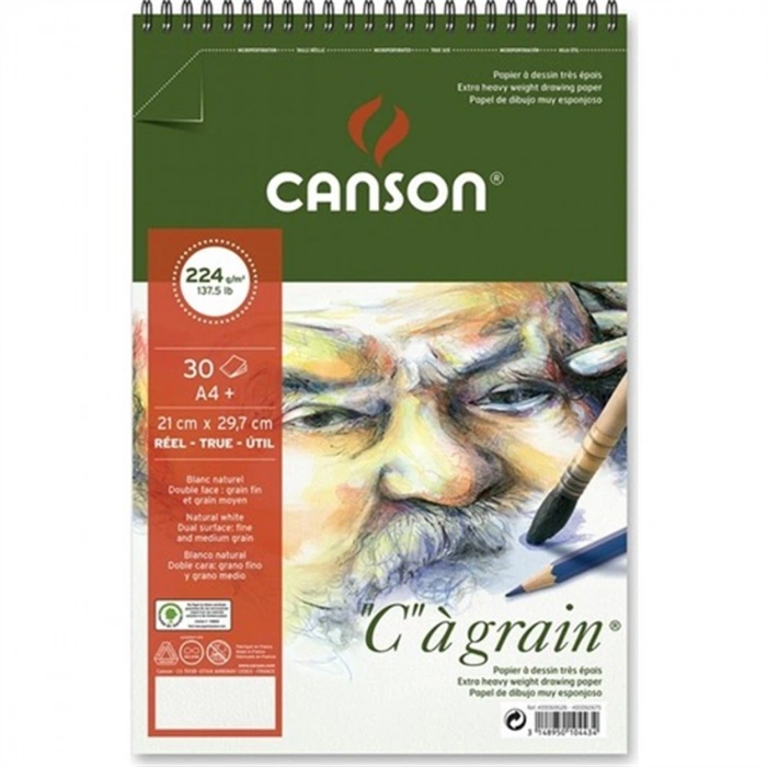 Canson C à grain Spiralli Çizim Blok A4+ 224gr 30yp