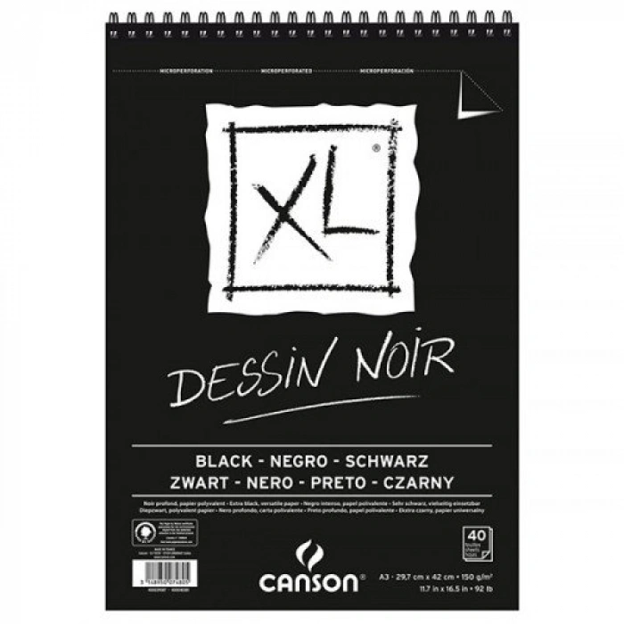 Canson Dessin Noir Siyah Eskiz Defter A3 150gr 40yp Spiralli
