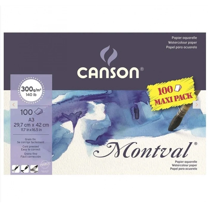 Canson Montval Maxi Pack Sulu Boya Defteri Blok 300 gr. 29x42 cm. 100 yaprak