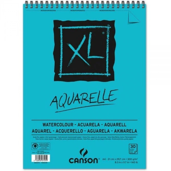 Canson XL Aquarelle Spiralli Sulu Boya Defteri Blok 300 gr. A4 30 Sayfa