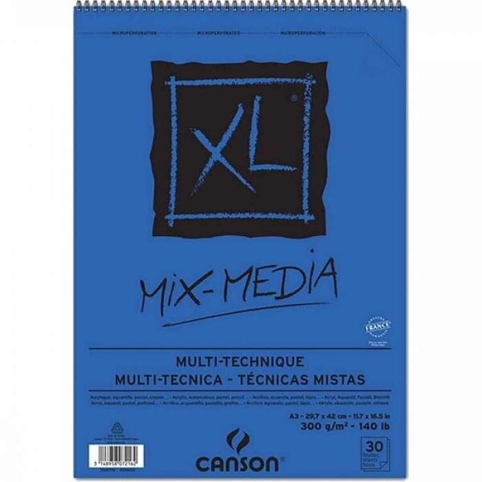 Canson XL Mix Media Spiralli Sulu Boya Defteri Blok 300 gr. A3 30 yaprak