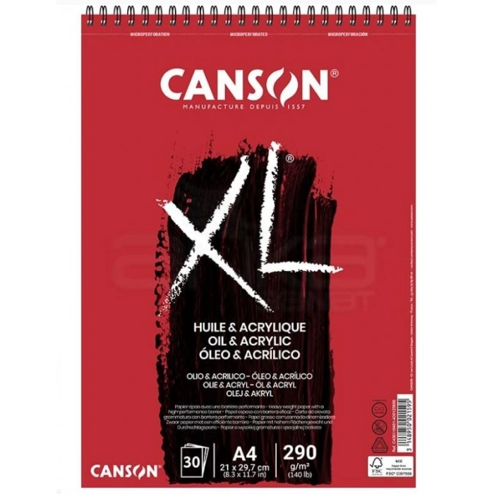 Canson XL Spiralli Yağlı Boya ve Akrilik Boya Defteri 290 gr. A4 30 yaprak