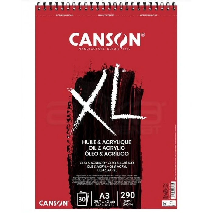 Canson XL Spiralli Yağlı Boya ve Akrilik Boya Defteri 290 gr. A3 30 yaprak