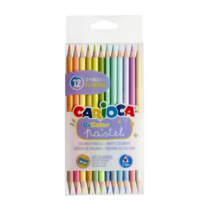 Carioca Bicolor Pastel Renk Kuru Boya Kalemi 12li (24 Renk)