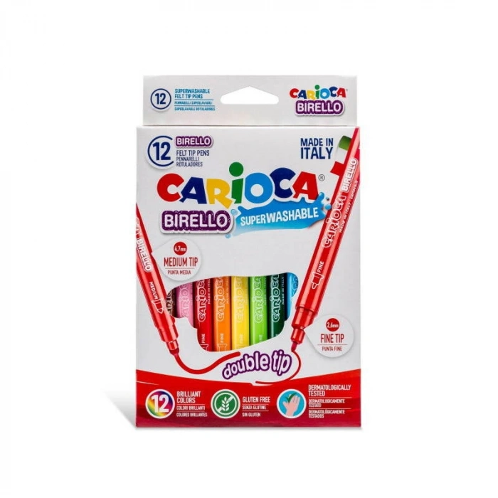 Carioca Birello Jumbo+Standart Çift Uçlu Yıkanabilir Keçeli Boya 12 Renk