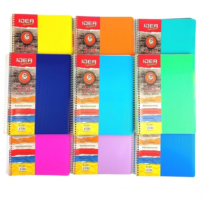 Çınar PP Kapak Spiralli Okul Defteri Idea 3+3 Separatörlü A4 125yp (3 Kareli ve 3 Çizgili)