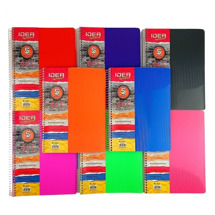 Çınar PP Kapak Spiralli Okul Defteri Idea 4+1 Separatörlü A4 150yp (4 Kareli ve 1 Çizgili)