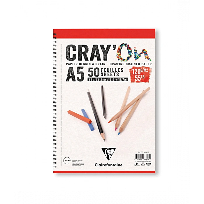 Clairefontaine Crayon Çizim Blok Yandan Spiralli 120gr A5 50 Sayfa
