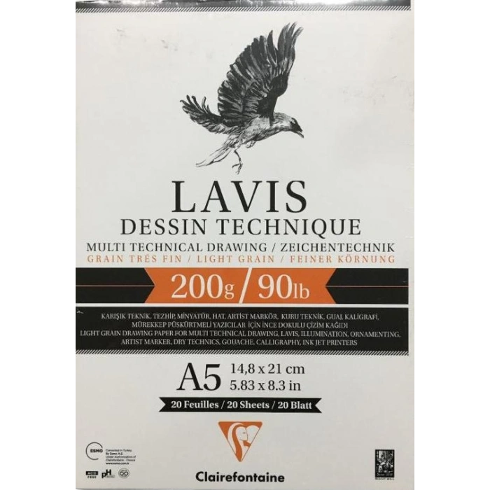 Clairefontaine Multiteknik Lavis Yapışkanlı Çizim Defteri A5 200gr 20 Sayfa