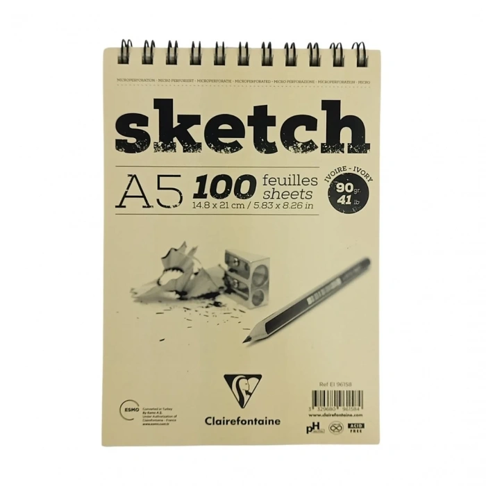 Clairefontaine Spiralli Sketch Eskiz Çizim Defteri A5 90gr 100yp