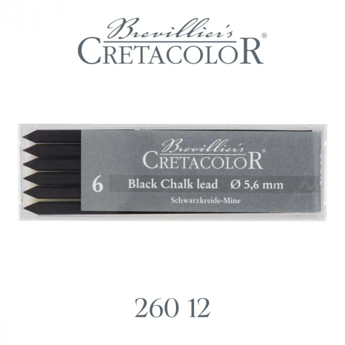 Cretacolor Portmin Kalem Ucu 5.6mm 6lı Black Pastel Medium Siyah Tebeşir 26012