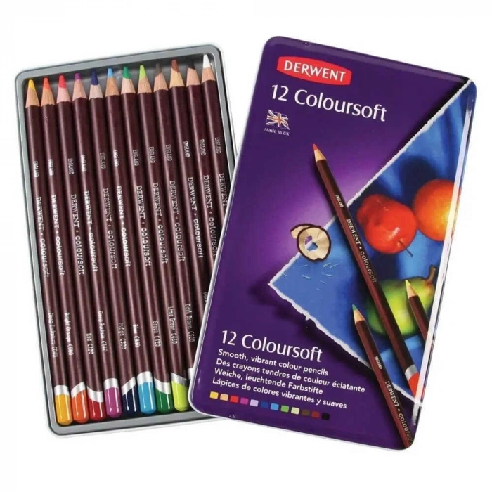 Derwent Coloursoft Metal Kuru Boya Teneke Kutu 12li