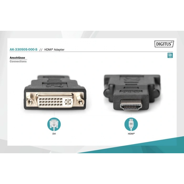 DİGİTUS AK-330505-000 HDMI TO DVI-I ADAPTÖR 1.3 SİYAH (HDMI TİP A 19 ERKEK DVI-I (24+5) DİŞİ HDMI)