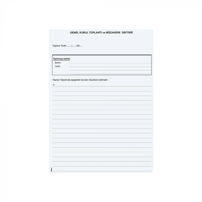 Dilman Genel Kurul Toplantı Ve Müzakere Defteri Numaralı Karton Kapak 40 Yaprak