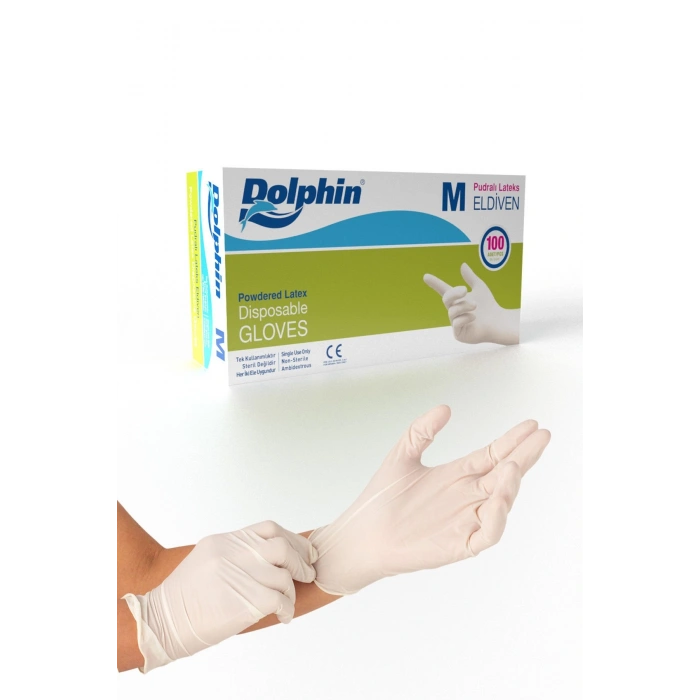Dolphin Pudralı Lateks Eldiven Beyaz M (1 Paket/100 Adet)