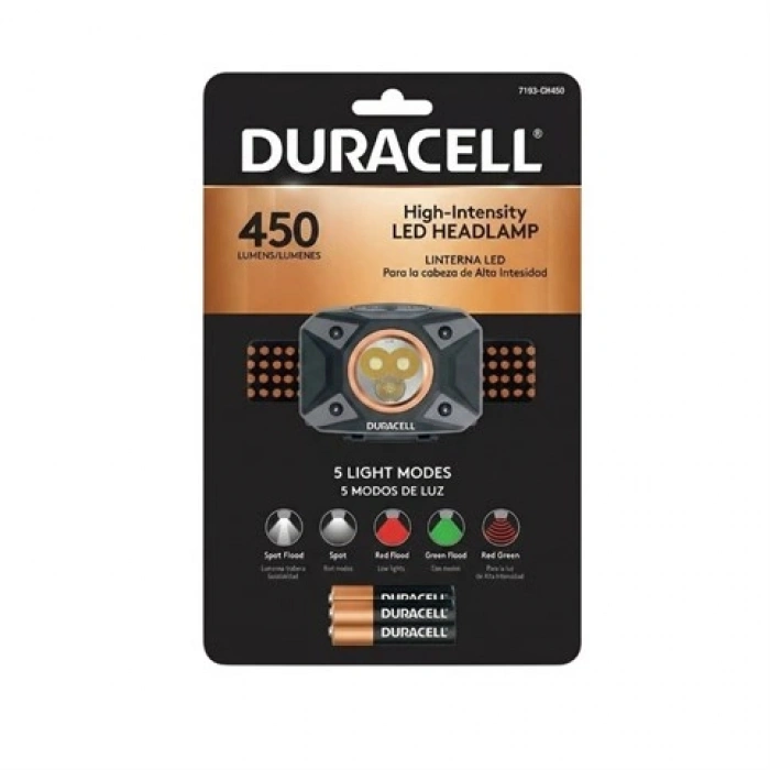 Duracell 450 Lümen Ledli Kafa Feneri + 3 AAA Piller Dahil