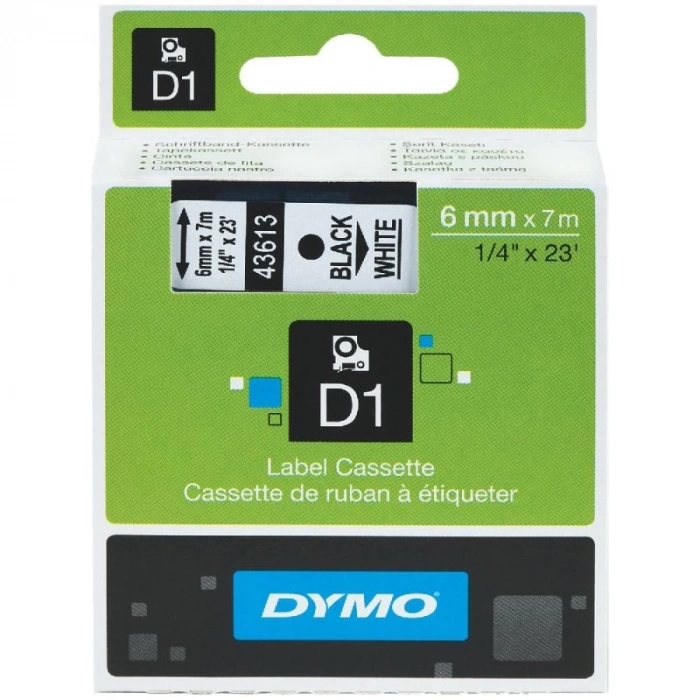 DYMO 43613 Beyaz/Siyah D1 Yedek Şerit (6 mm x 7 mt)