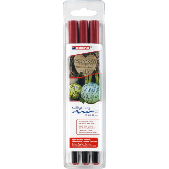 Edding 1255 Kaligrafi Kalem Seti 2.0mm 3.5mm 5.00mm Kırmızı