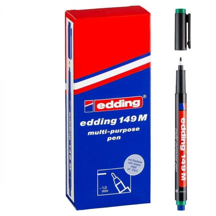 Edding 149 M Çok Amaçlı Permanent Kalem (Silgili Asetat Kalemi) YEŞİL 10lu Kutu