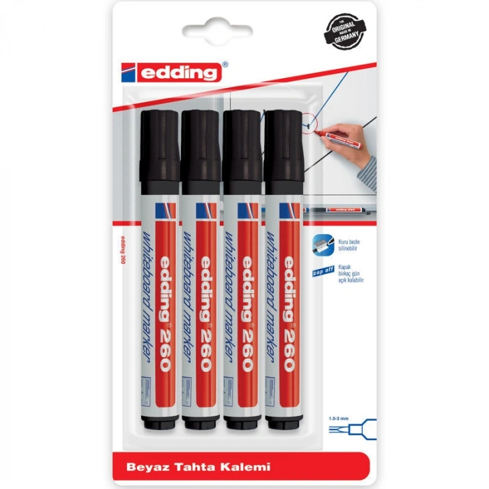 Edding 260 Whiteboard Marker Yazı Tahtası Kalemi Seti 4lü Siyah
