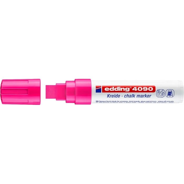 Edding 4090 Kara Tahta ve Cam için Likit Tebeşir Kalemi 15 mm Kesik Uç FOSFORLU PEMBE